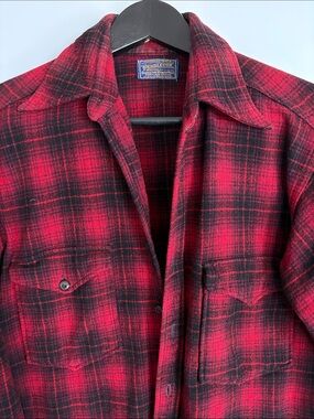 Pendleton Vintage Red and Black Plaid Wool Shirt Jacket